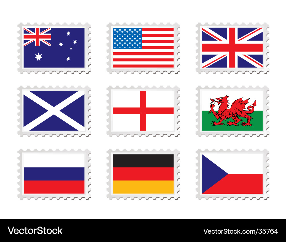 Stamp Collection - Various Flags Vector Image