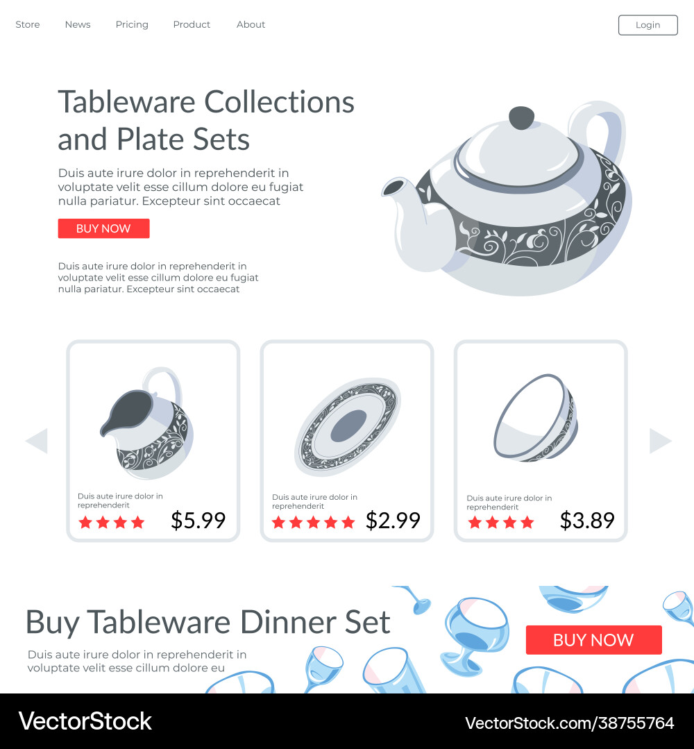 Tableware collections and plates sets website Vector Image