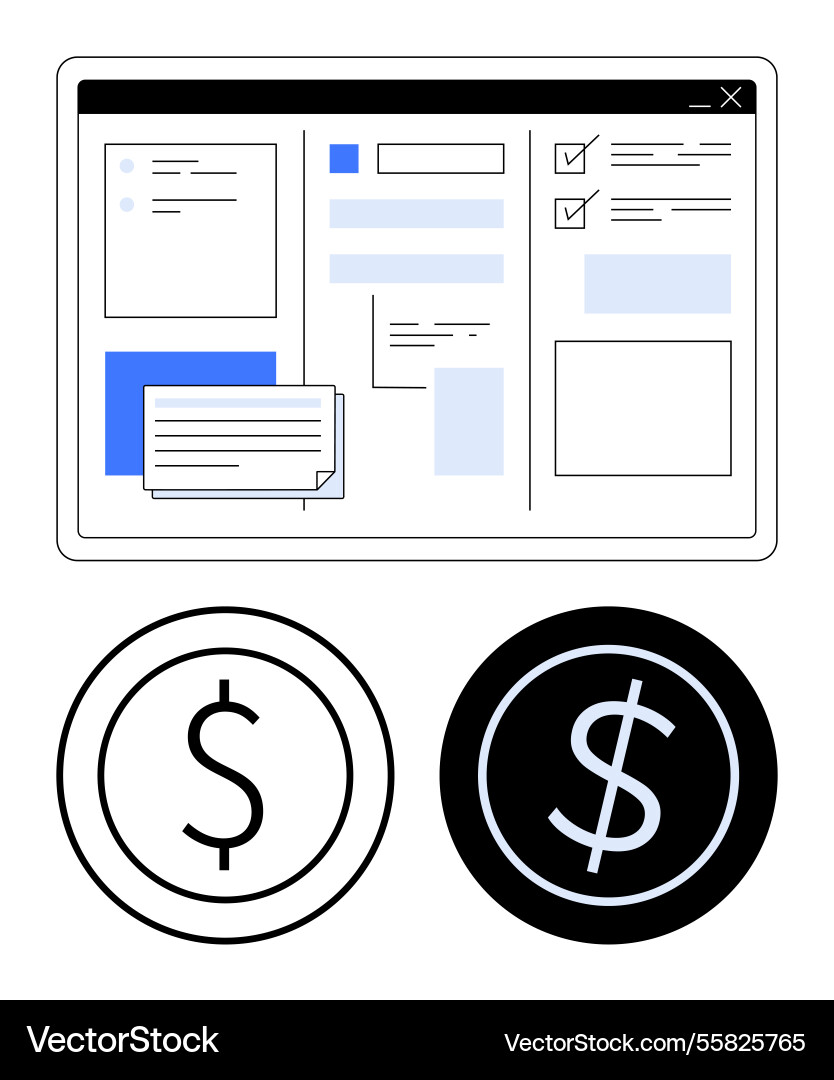 Digitaler Workflow mit Task-Management-Schnittstelle Digitaler Workflow mit Task-Management-Schnittstelle Vektorbild