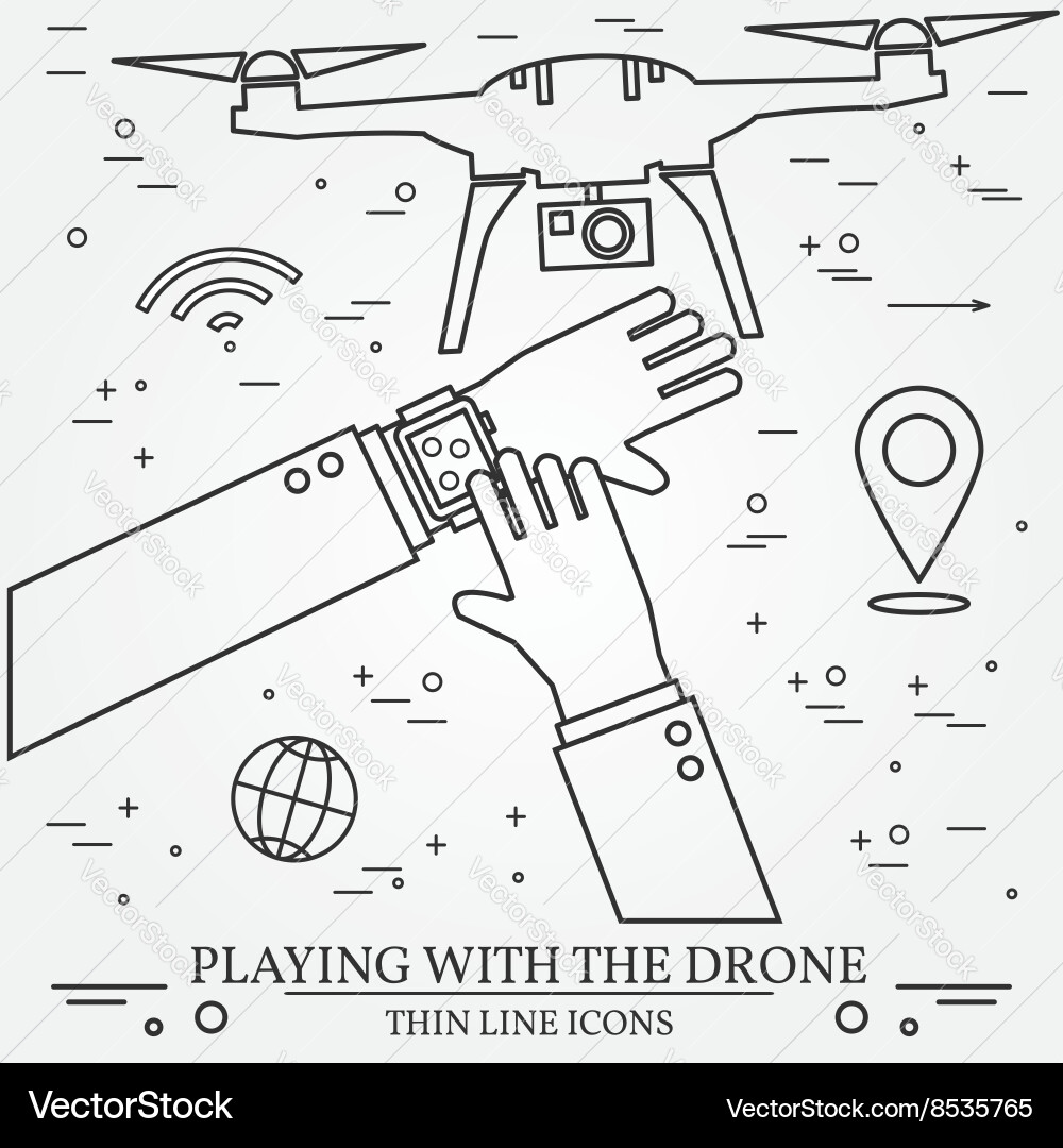 Playing with drone copter remote control Vector Image