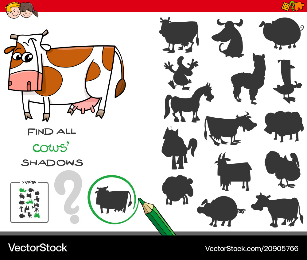 Cows Shadow Search Game vector image