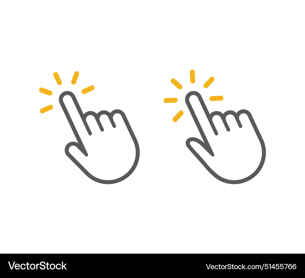 Hand cursor icon symbol and click icon set Hand cursor icon symbol and click icon set vector image