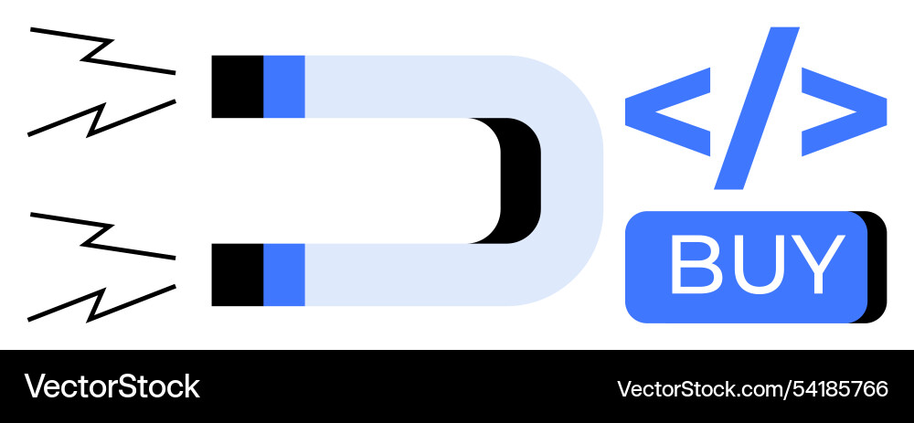 Magnet attracting a code symbol and buy button Magnet attracting a code symbol and buy button Vector Image