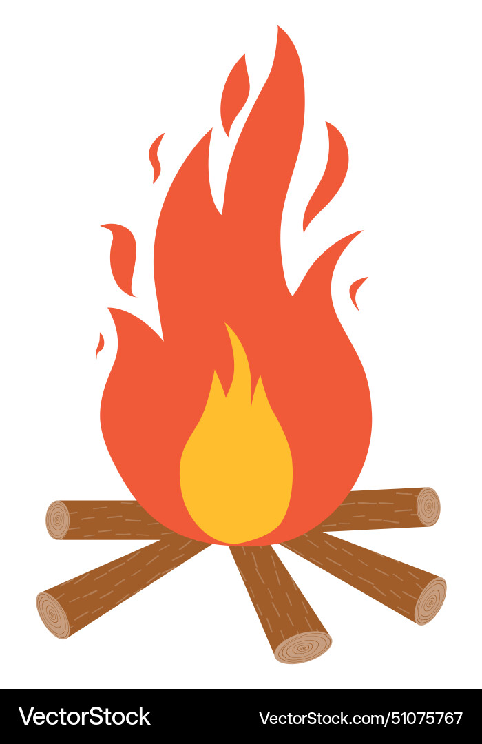 Bonfire burning on firewood campfire Royalty Free Vector