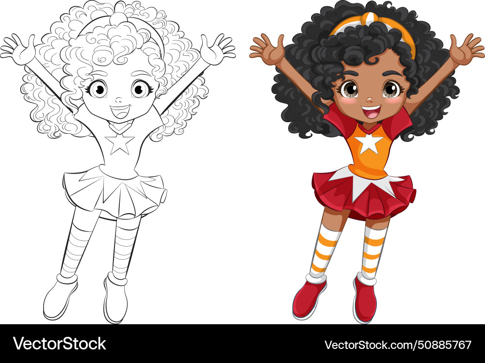 Colorful and black white cartoon girl cheering vector image