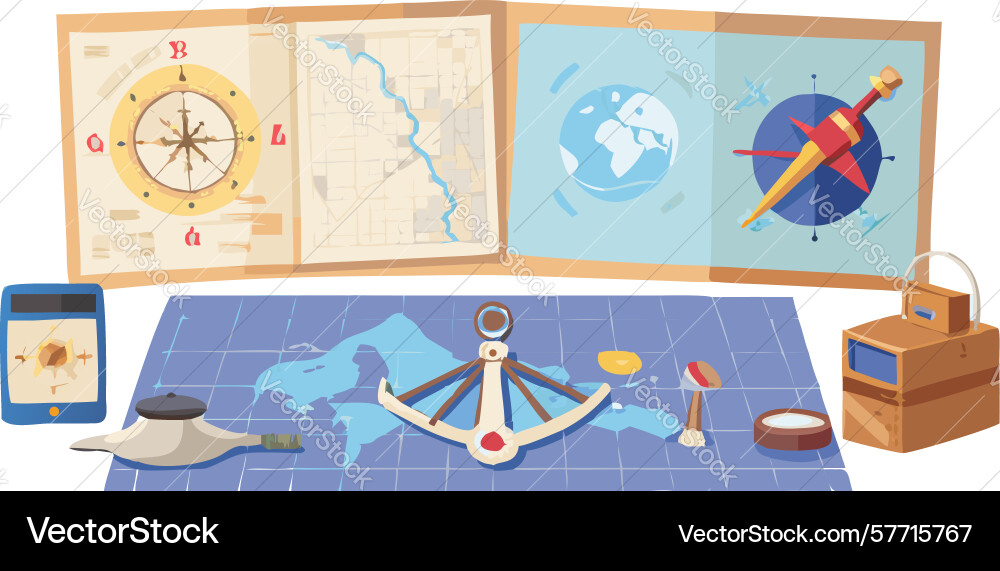 Nautical navigation map and tools design Vector Image