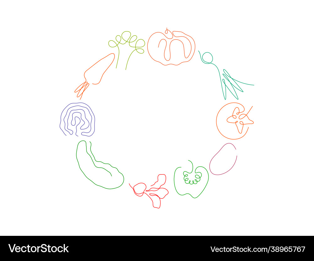 One line vegetables in shape frame One line vegetables in shape frame vector image