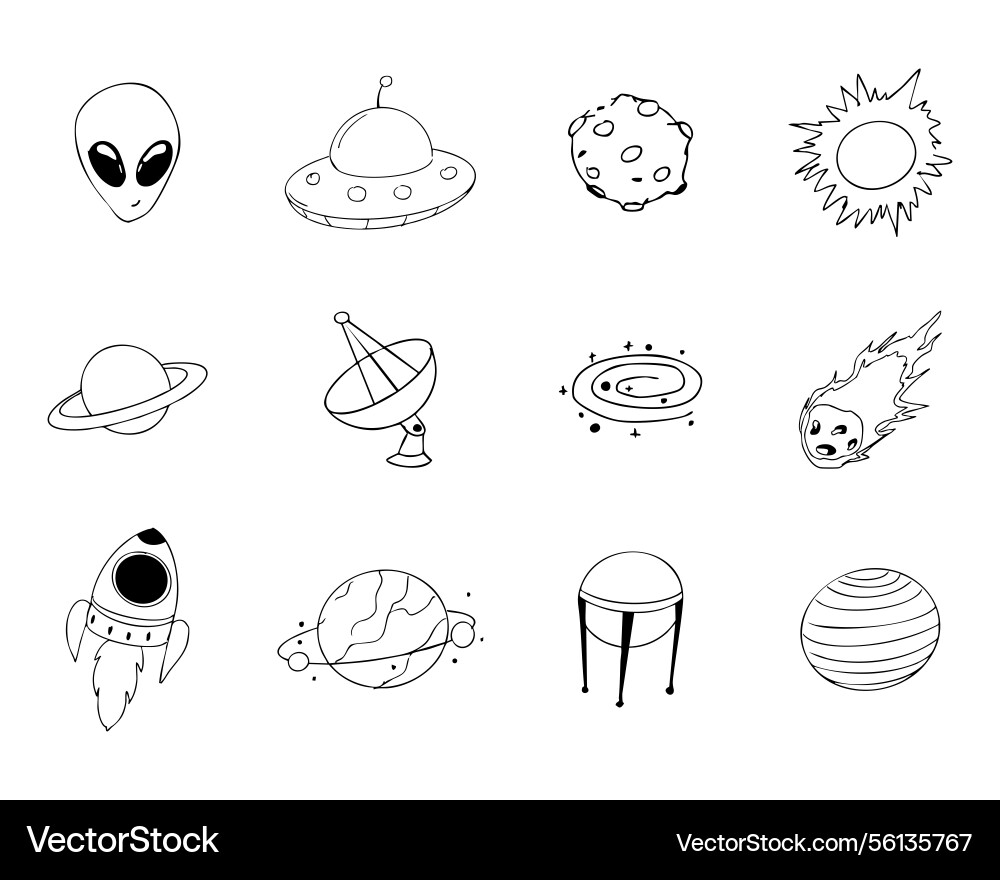 Space set with alien meteor planets Space set with alien meteor planets vector image