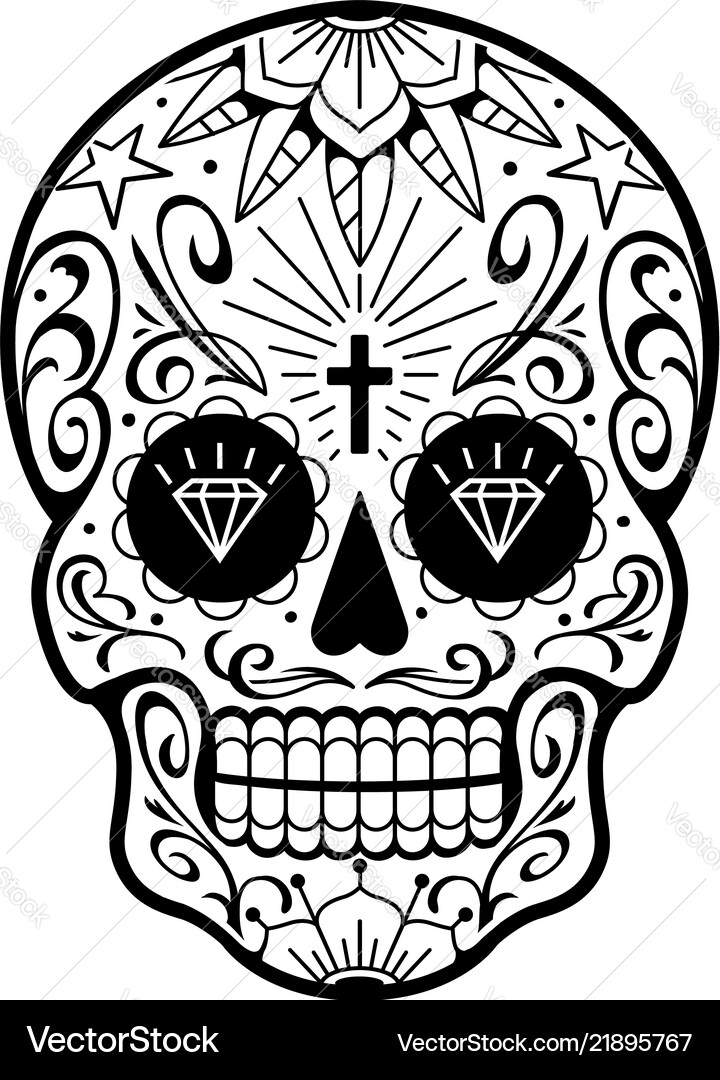Sugar Skull with Day of the Dead Patterns vector image