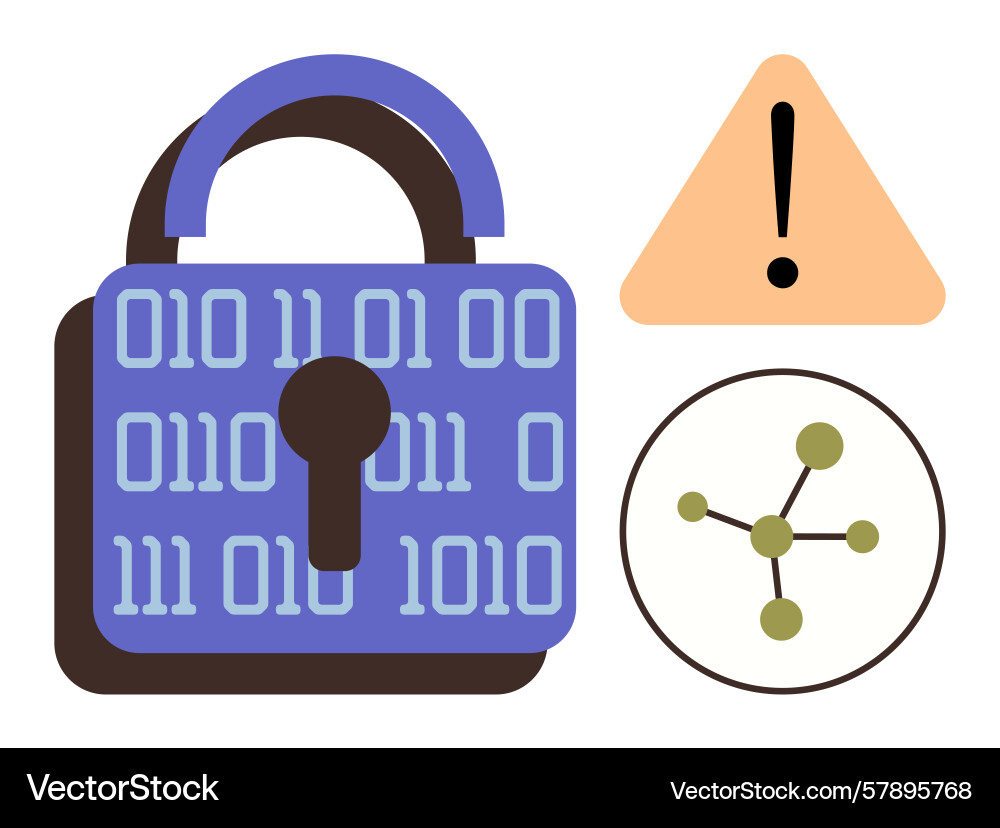 Cybersecurity concept with binary lock warning Cybersecurity concept with binary lock warning Vector Image
