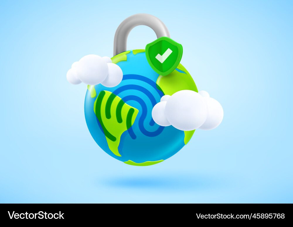 Earth with fingerprint world security concept 3d Vector Image
