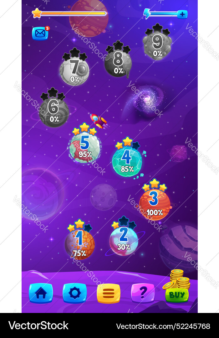 Galaxy space game map screen cartoon gui interface Galaxy space game map screen cartoon gui interface vector image
