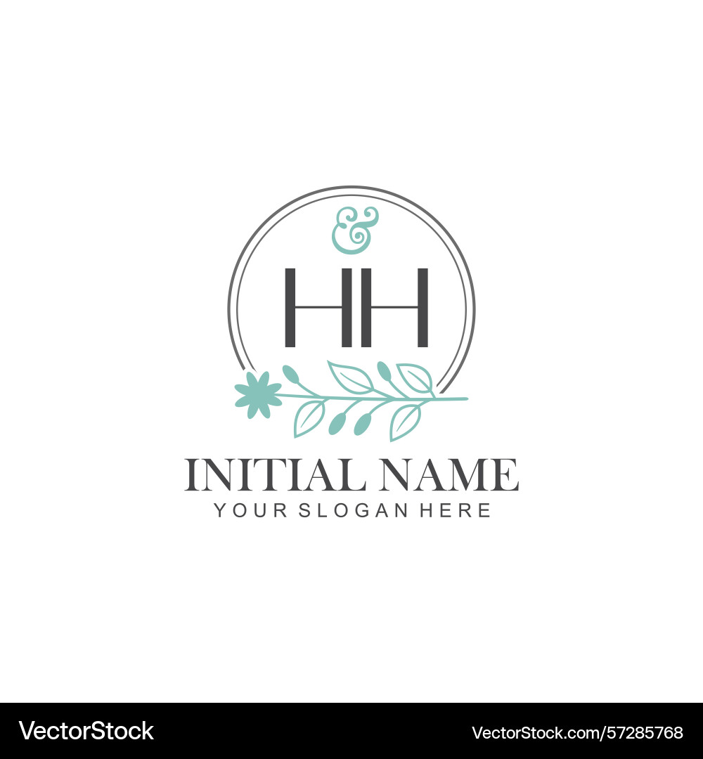 Hh initial logo templates with botanical elements vector image