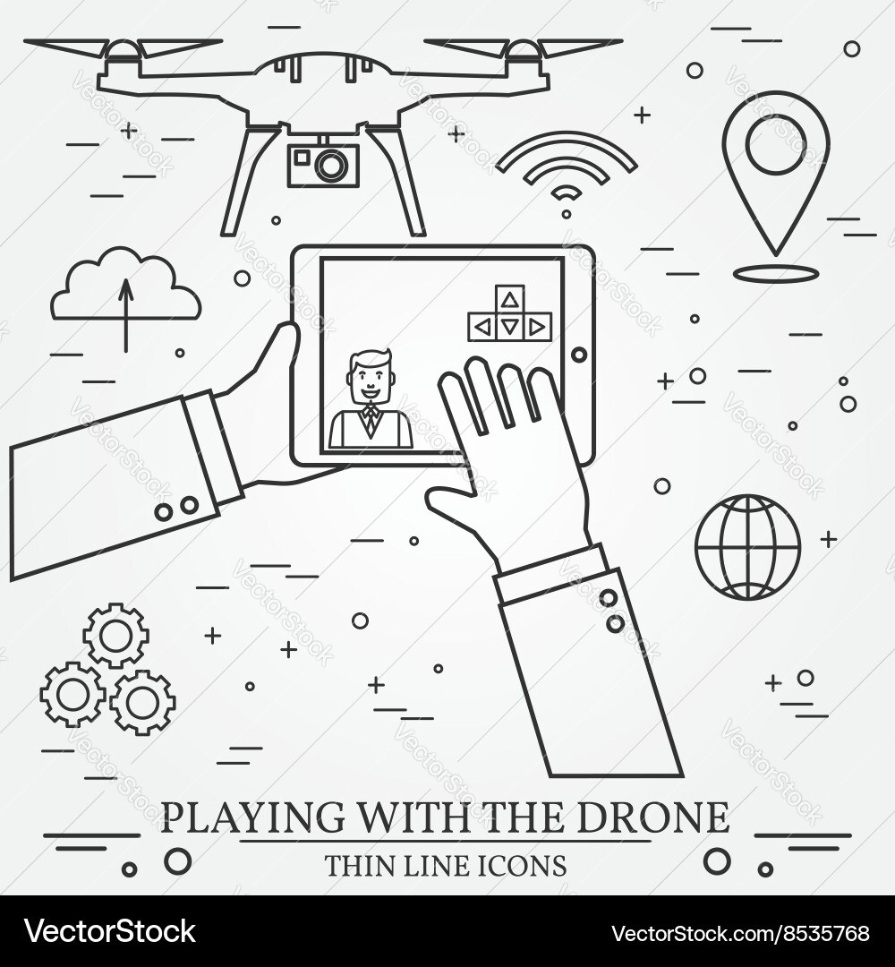 Playing with drone copter remote control vector image