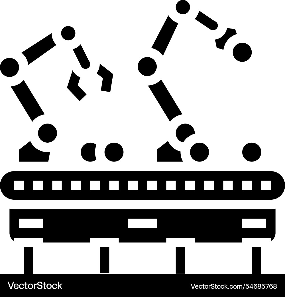 Robotic sorting system robot harvests glyph icon Robotic sorting system robot harvests glyph icon Vector Image