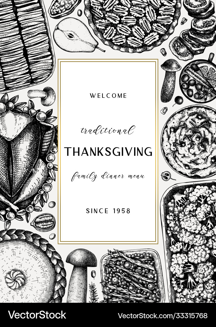 Thanksgiving day dinner menu design with roasted Thanksgiving day dinner menu design with roasted vector image