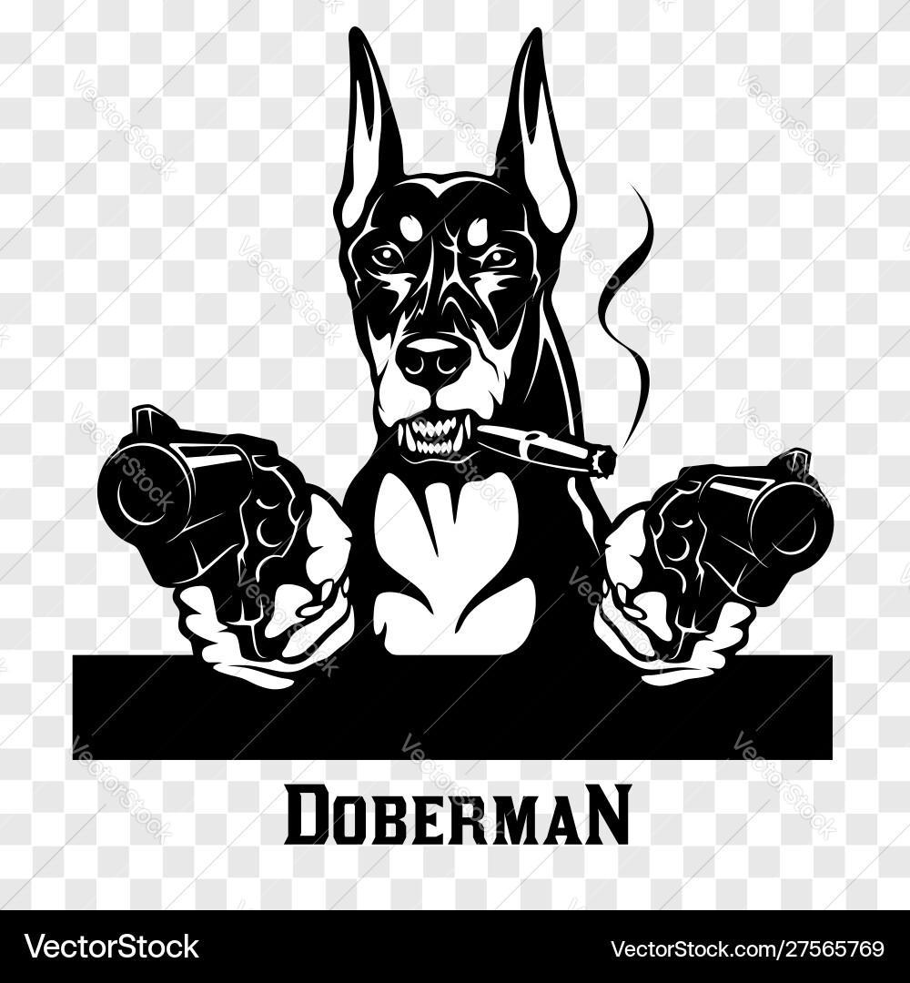 Angry Doberman with Guns - Gangster Dog Vector Image