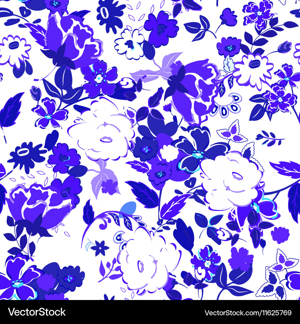Blue Floral Seamless Pattern Vector Image