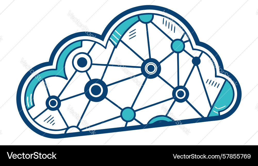 Dynamic cloud network with interconnected nodes Vector Image