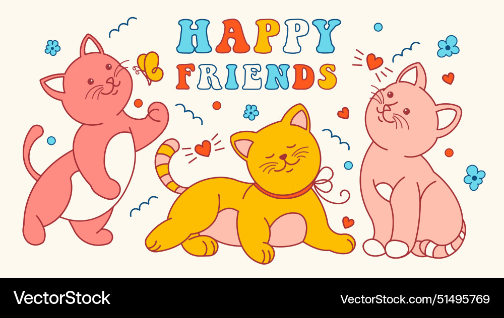Funny Cartoon Style Friends Cats With Quote Vector Image Funny Cartoon Style Friends Cats With Quote Vector Image