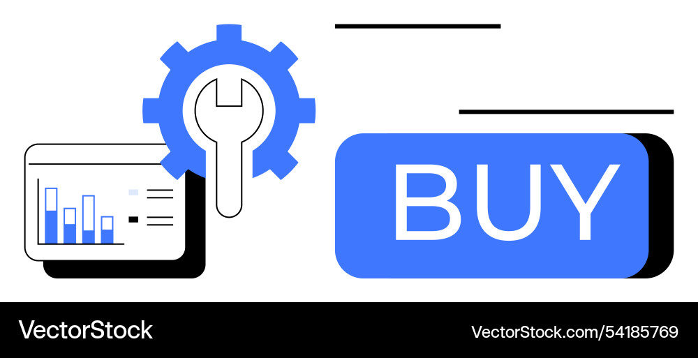 Gear and graph next to buy button highlighting e Gear and graph next to buy button highlighting e vector image