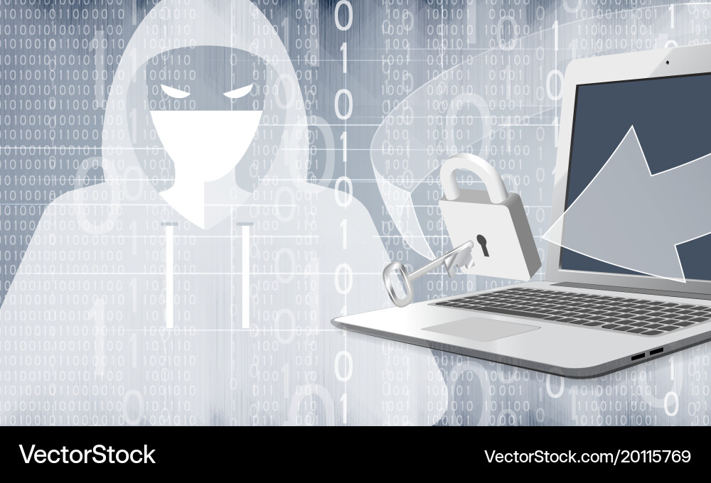 Hacker mit Computer und binären Code vektorbild