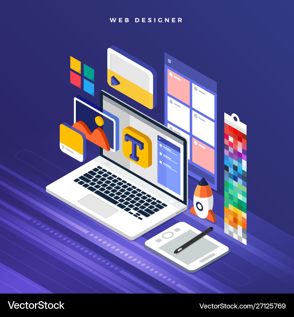 Isometric Web Development Concepts vector image