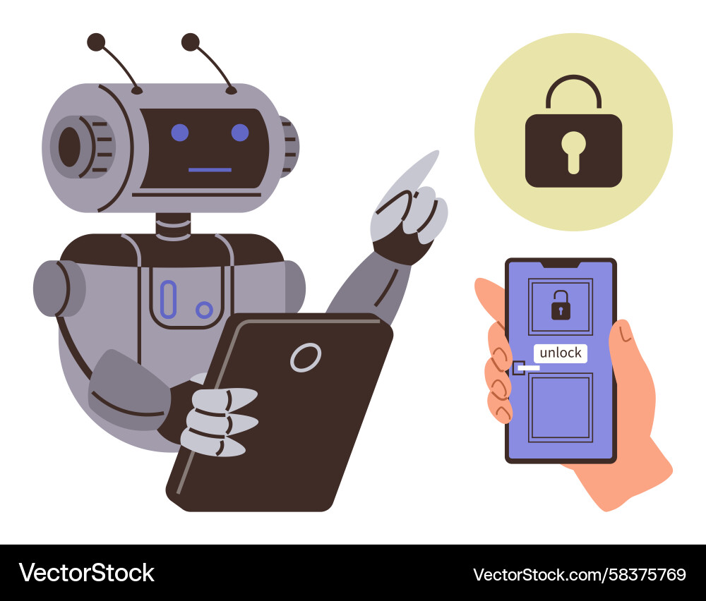 Robot Cybersecurity Interface Vector Image