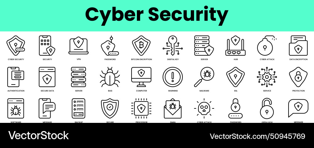 Set of cyber security icons linear style icon Set of cyber security icons linear style icon vector image