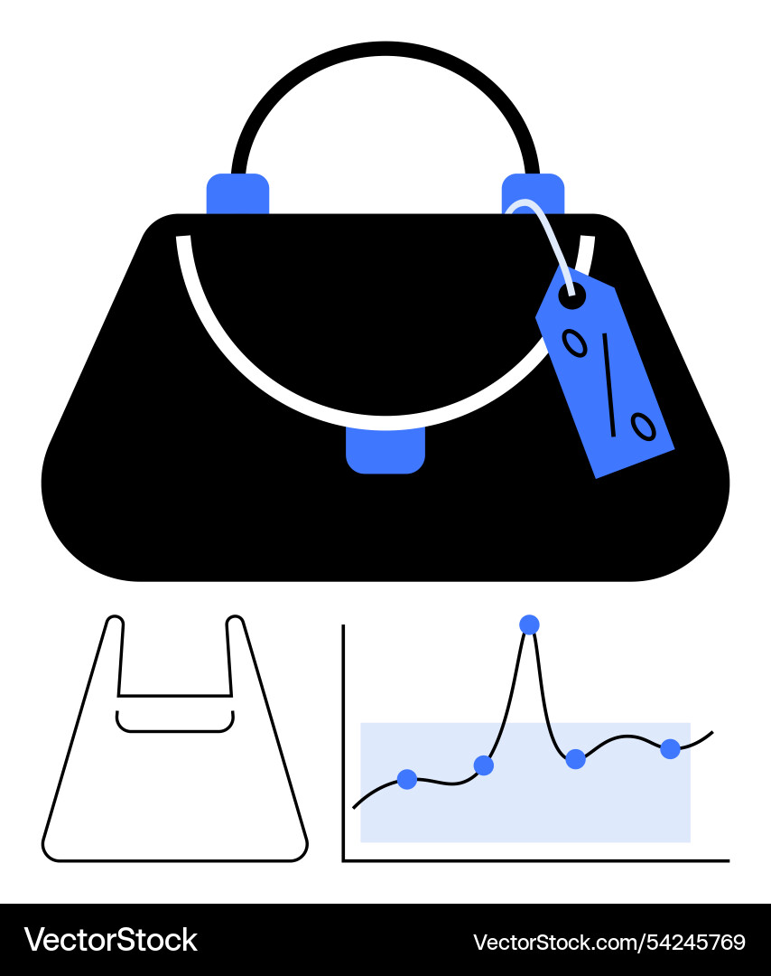 Stylish handbag with price tag and graph Stylish handbag with price tag and graph Vector Image