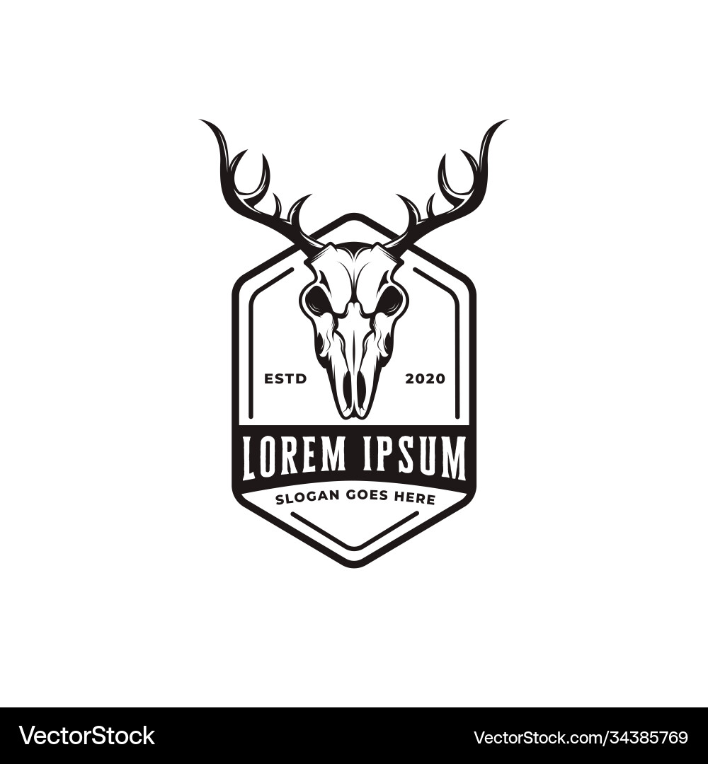 Vintage head deer antler skull logo icon Vintage head deer antler skull logo icon vector image