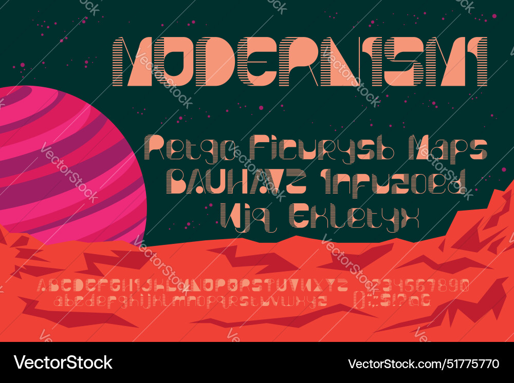Bold retrofuturist font with pangram in the space Bold retrofuturist font with pangram in the space vector image