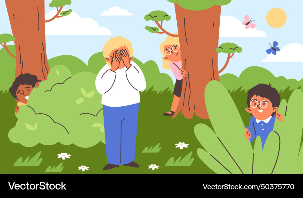 Children playing hide and seek on the playground Children playing hide and seek on the playground Vector Image