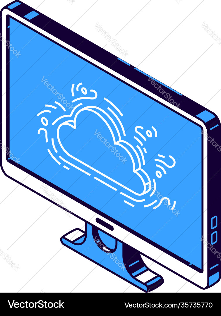 Computer monitor virtual cloud and documents Computer monitor virtual cloud and documents vector image