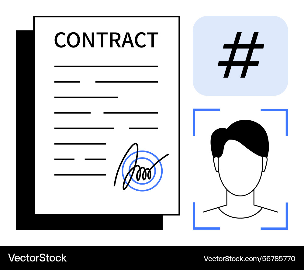 Digital contract with signature identity Digital contract with signature identity vector image