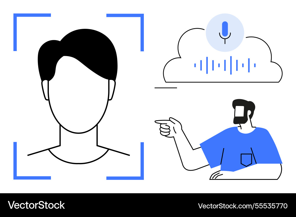 Facial recognition and voice command integration Facial recognition and voice command integration vector image