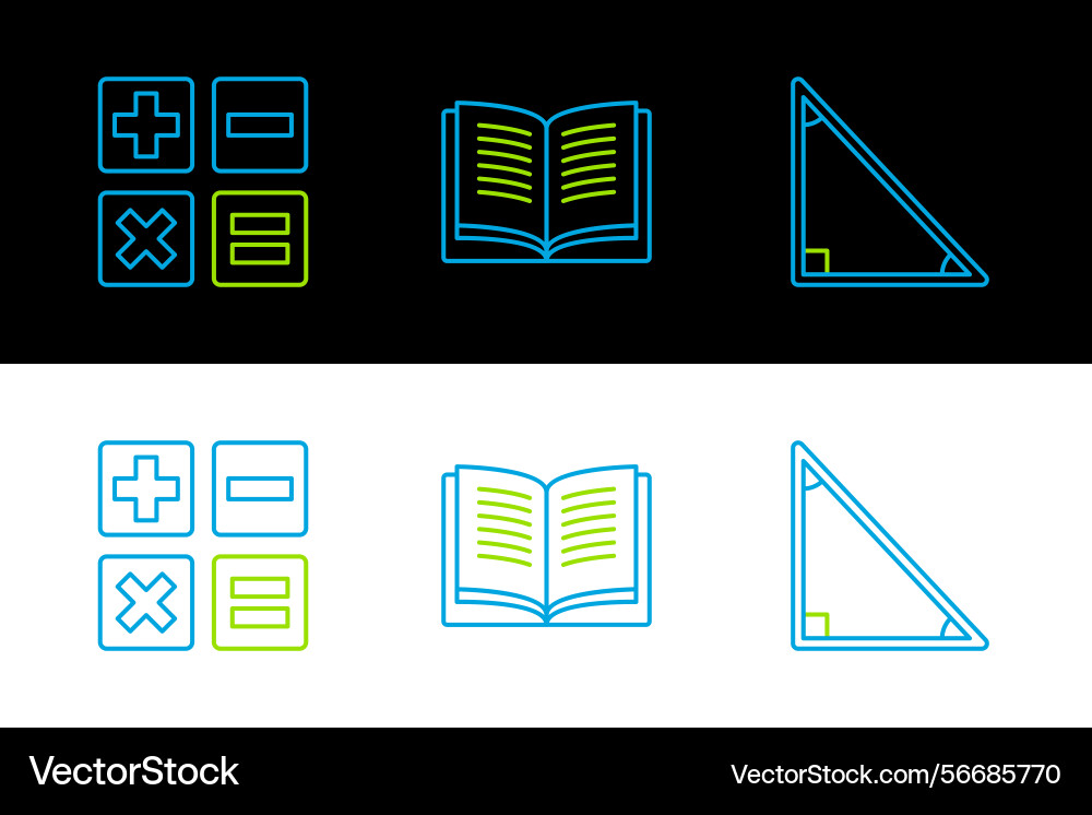 Set line triangle math calculator and open book Set line triangle math calculator and open book vector image