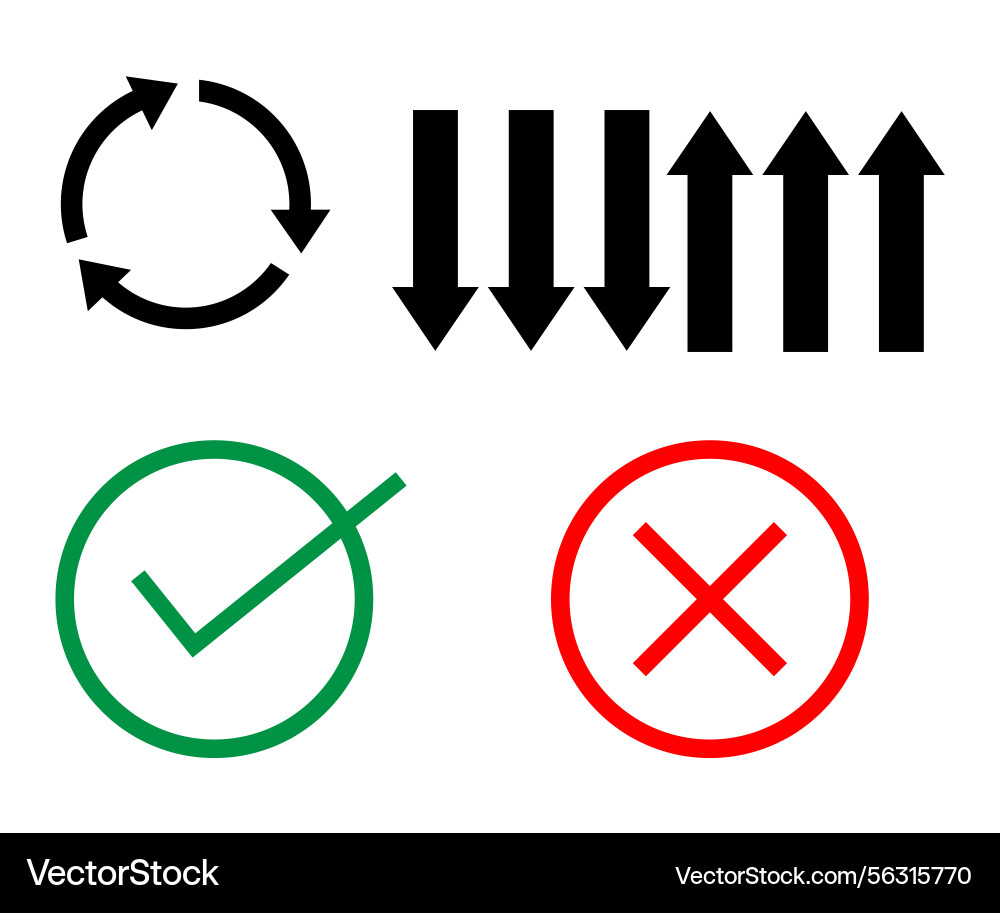 Set of arrows and checkmark symbols in flat design Set of arrows and checkmark symbols in flat design Vector Image