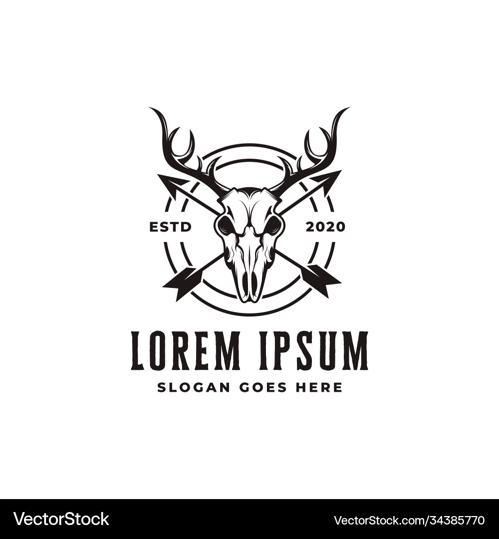 Vintage head deer antler skull logo icon Vintage head deer antler skull logo icon Vector Image