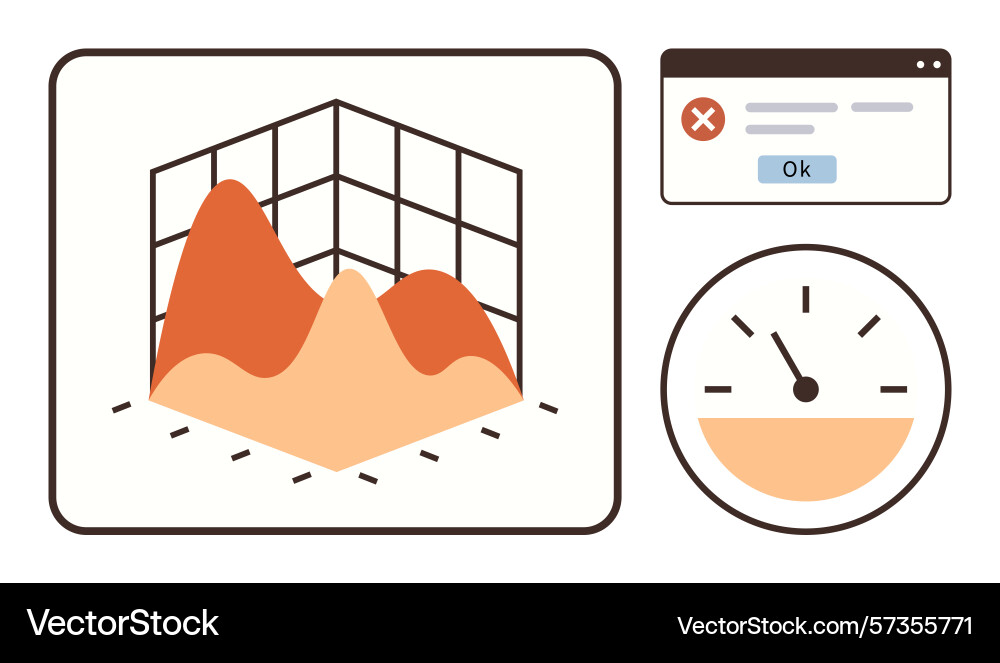 3d graph analysis with alert notification 3d graph analysis with alert notification vector image