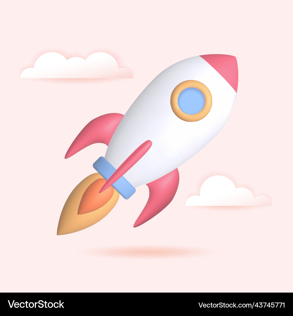 3d render rocket launch startup business concept Vector Image