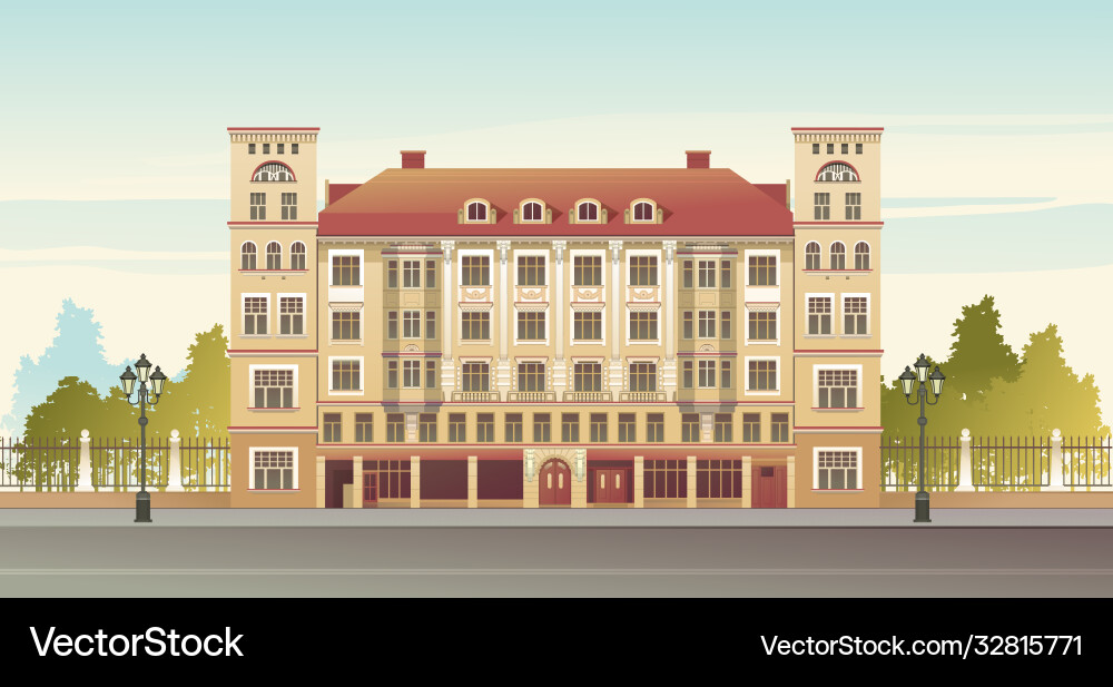 Exterior facade a country multistory hotel Exterior facade a country multistory hotel vector image