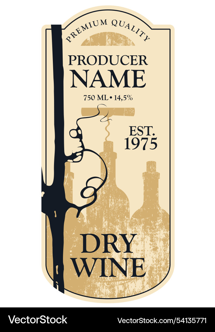 Wine label with grapevine grape leaf and bottles Wine label with grapevine grape leaf and bottles Vector Image