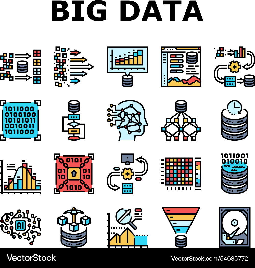 Big data analytics hadoop icons set Big data analytics hadoop icons set Vector Image
