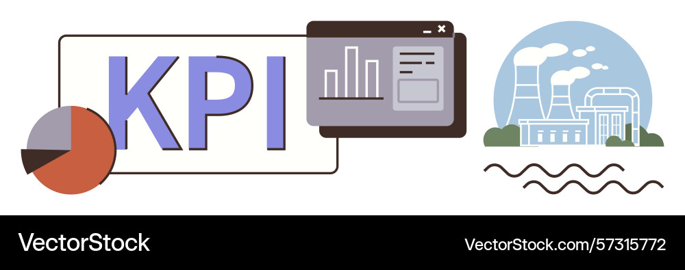Kpi dashboard with charts and factory Kpi dashboard with charts and factory vector image