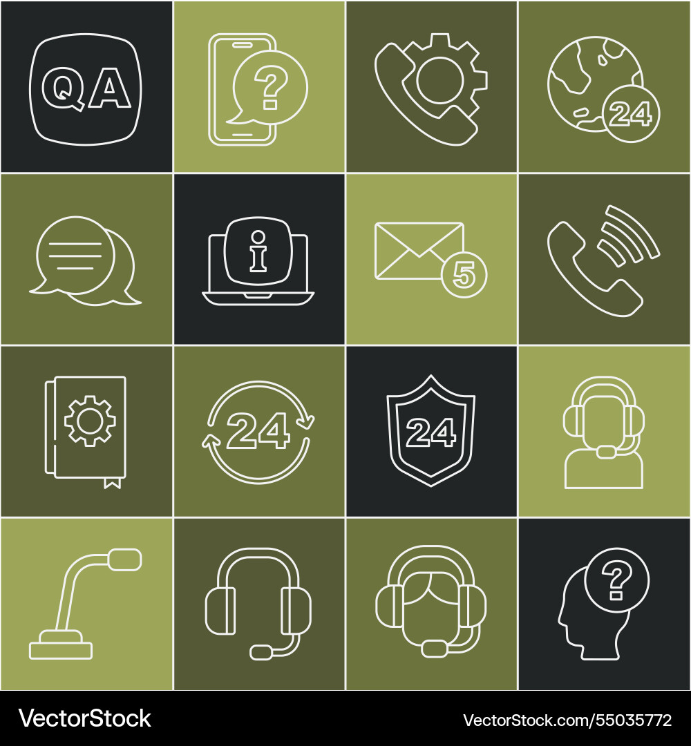 Set line head with question mark man headset Set line head with question mark man headset vector image