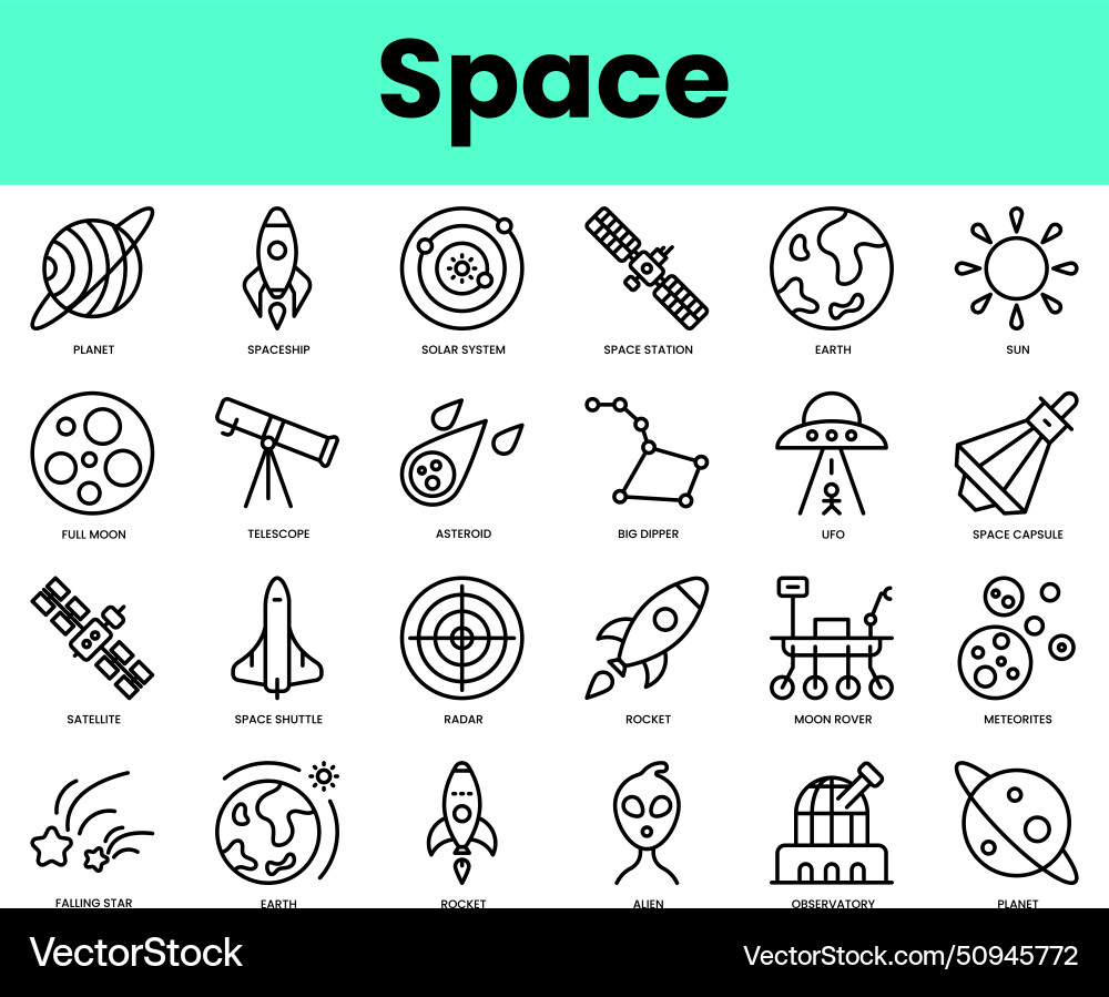 Set of space icons linear style icon bundle Set of space icons linear style icon bundle vector image