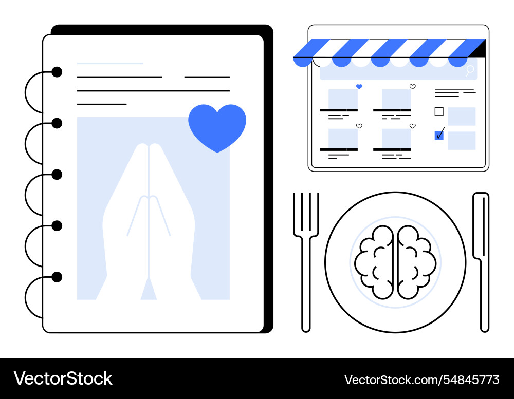 Digital diet notebook praying hands website Digital diet notebook praying hands website vector image