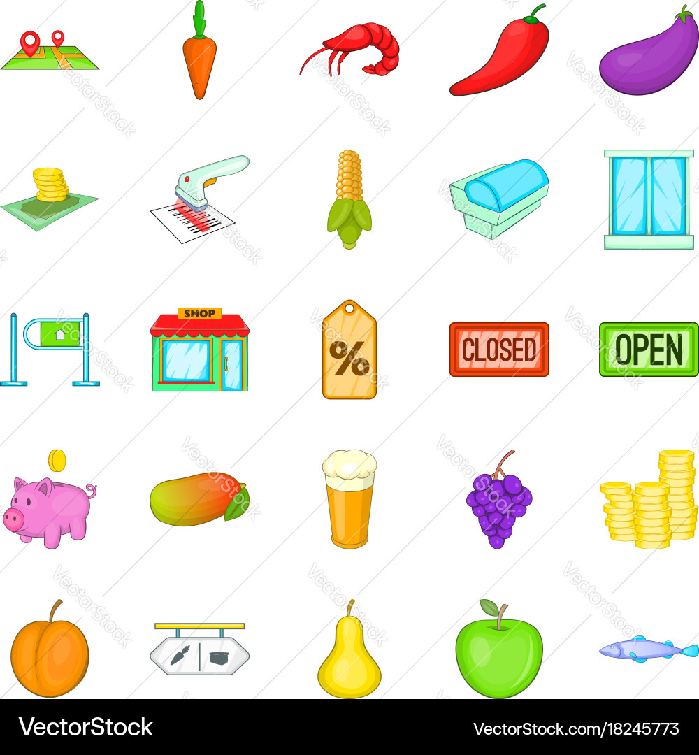 Food court icons set cartoon style Vector Image
