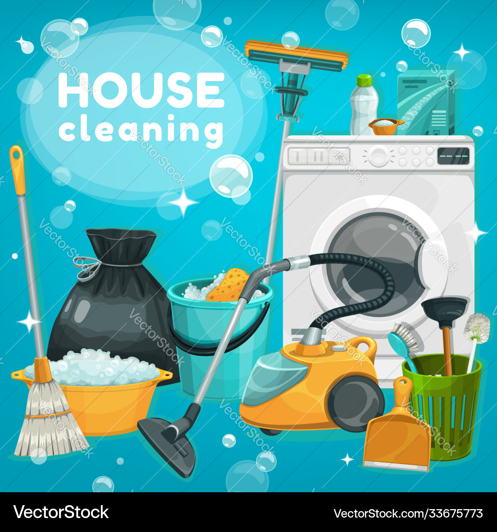 House cleaning and laundry supplies poster vector image